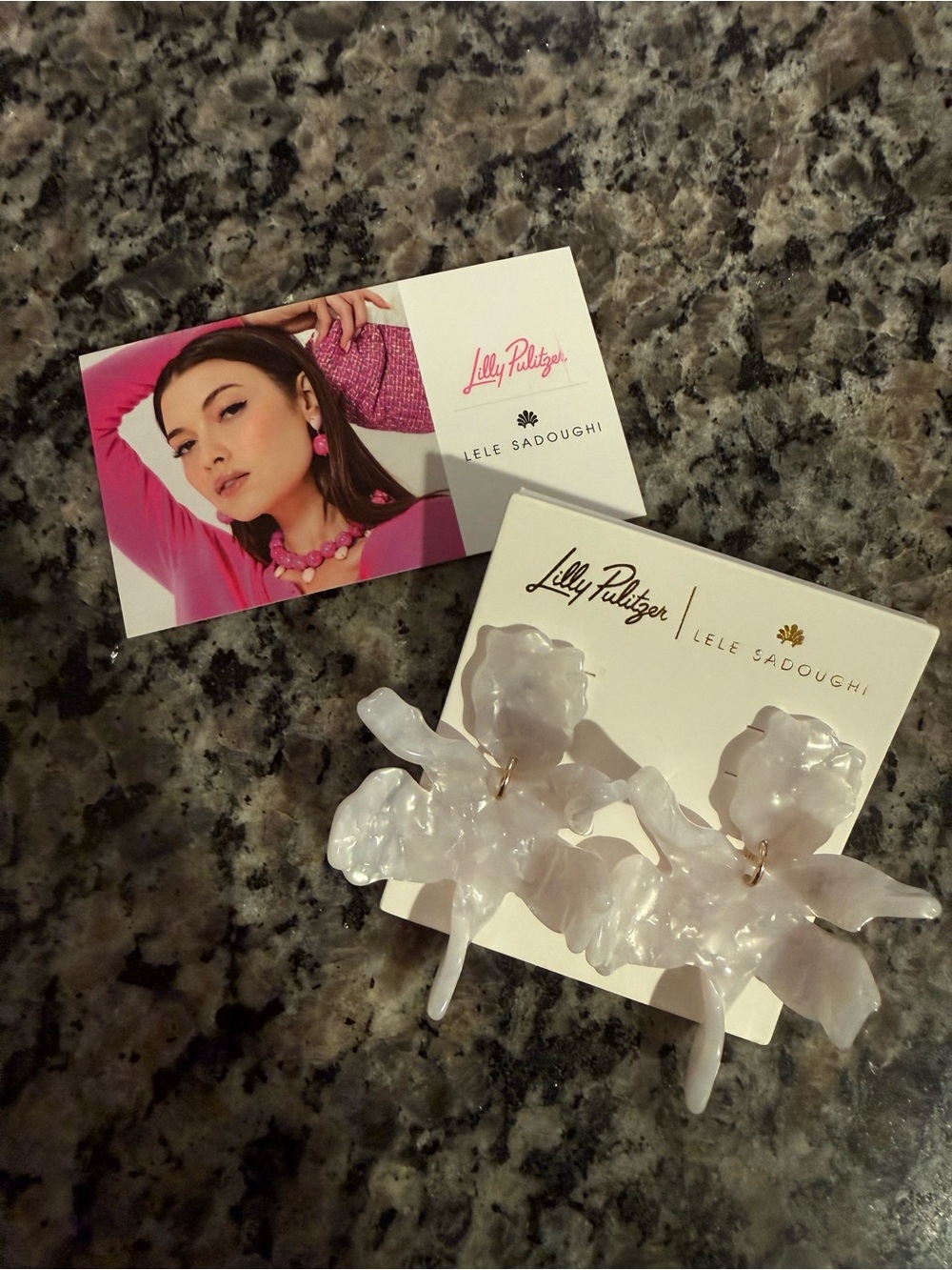 Lele Sadoughi Iridescent White Floral Statement Earrings